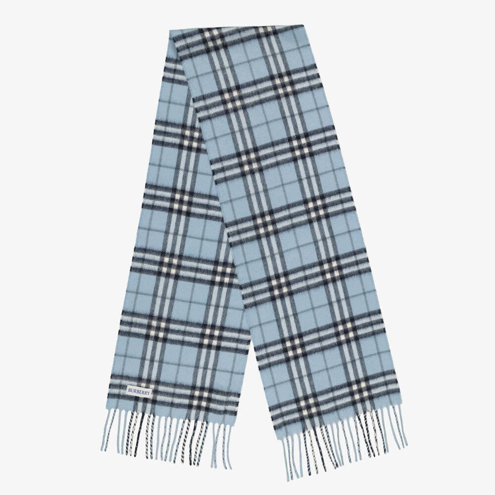 Burberry-Blue Check Cashmere Scarf (127cm) | Childrensalon