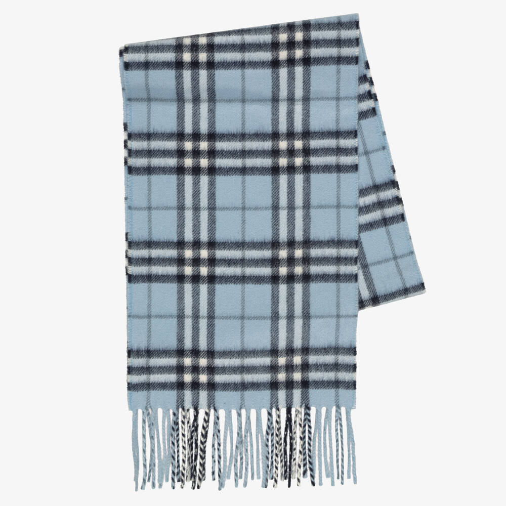 Burberry-Blue Check Cashmere Scarf (127cm) | Childrensalon
