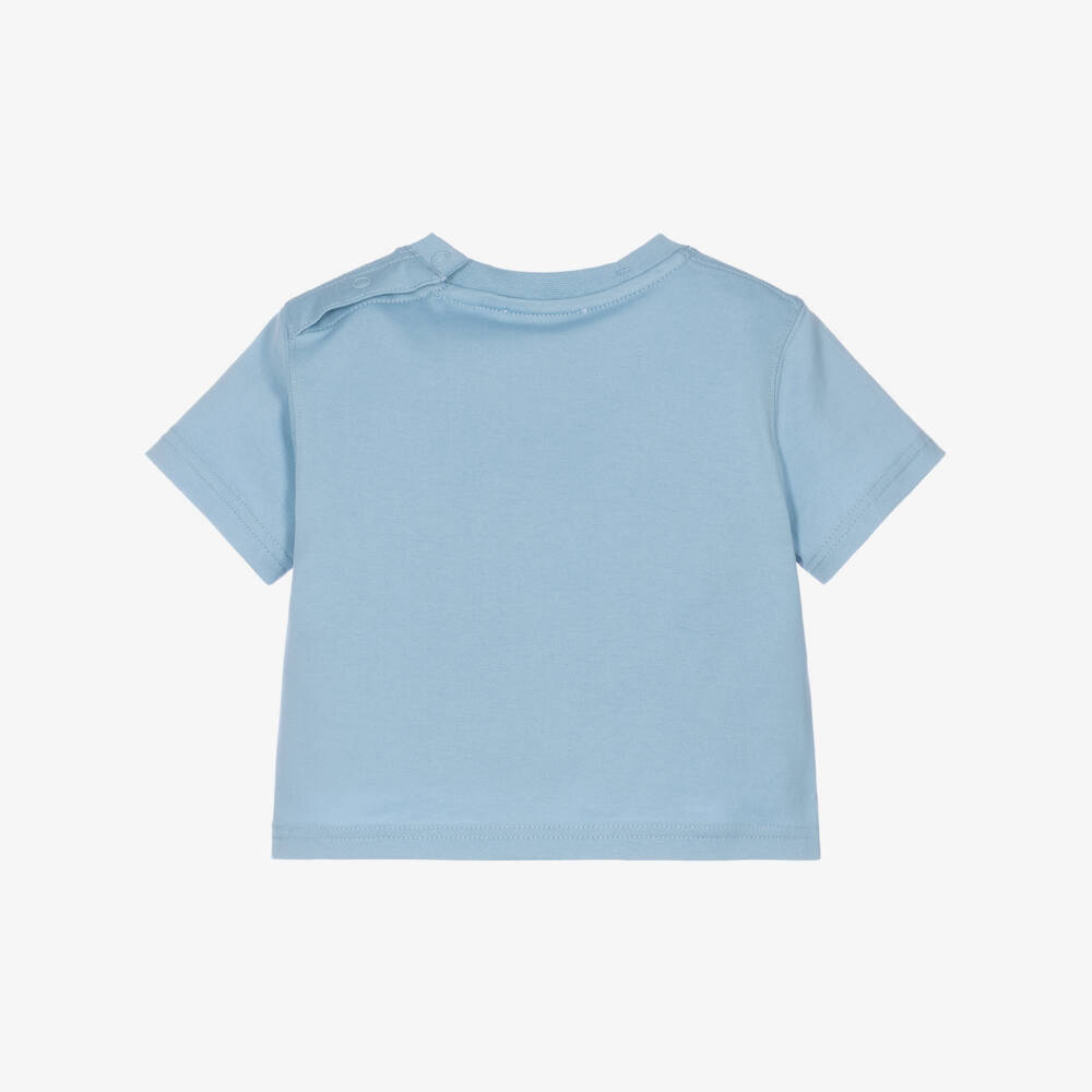 Burberry-Blue Cotton Baby T-Shirt with Knight Stamp | Childrensalon