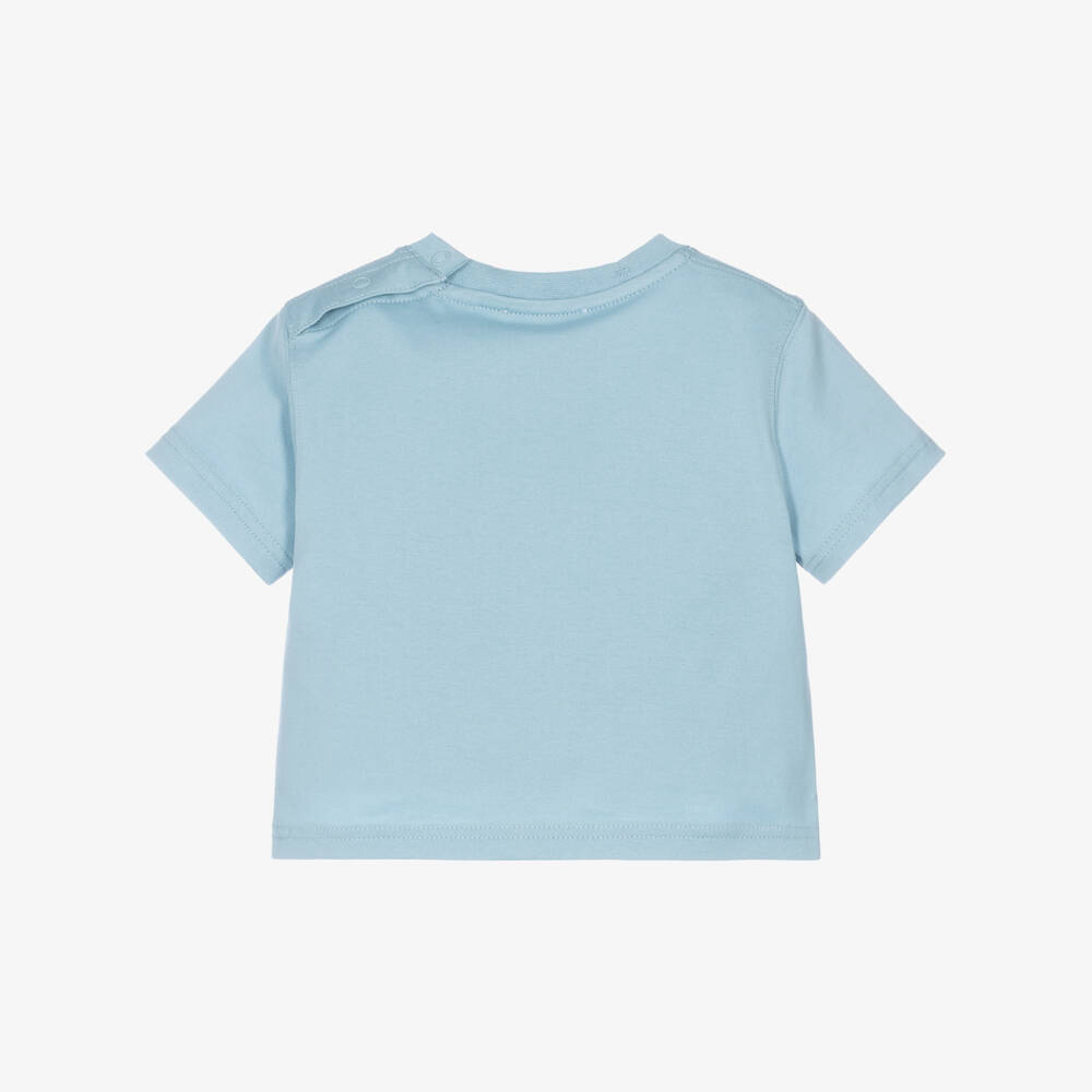Burberry-Blue Cotton Baby T-Shirt with Knight Stamp | Childrensalon