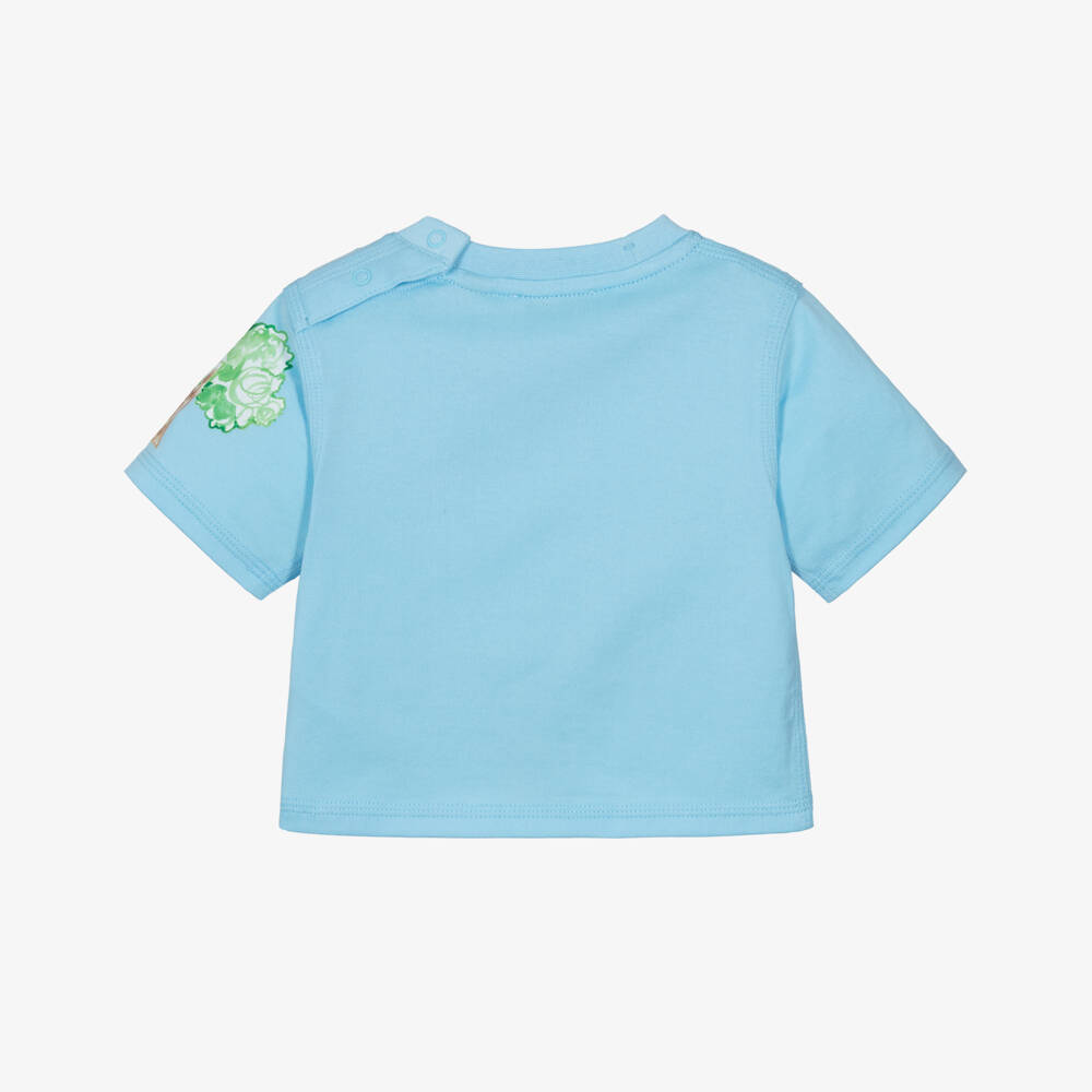 Burberry-Blue Cotton Baby T-Shirt with London Icons | Childrensalon