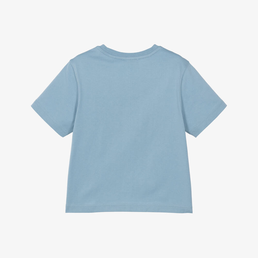 Burberry-Blue Cotton T-Shirt with Knight Stamp | Childrensalon