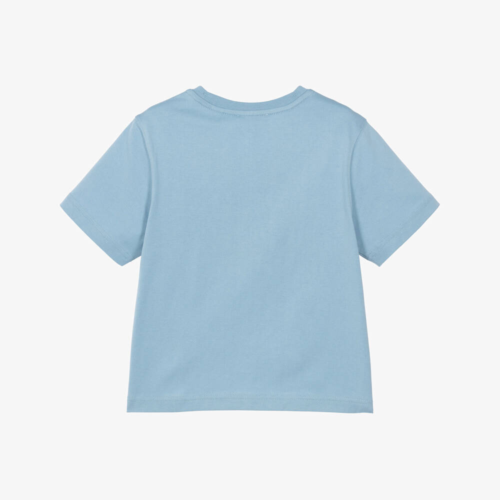 Burberry-Blue Cotton T-Shirt with Knight Stamp | Childrensalon