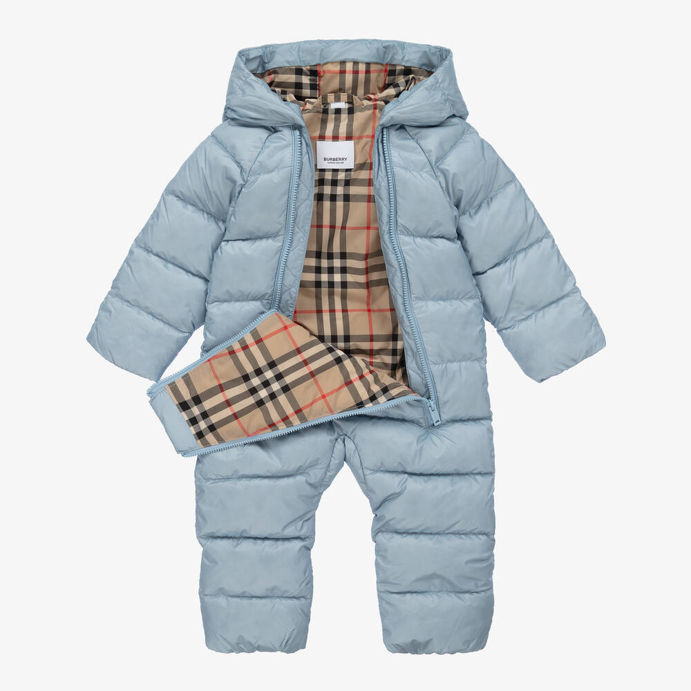 Burberry-Blue & Vintage Check Baby Snowsuit | Childrensalon