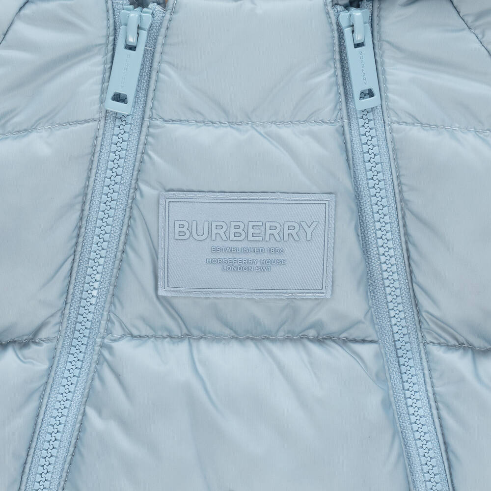 Burberry-Blue & Vintage Check Baby Snowsuit | Childrensalon