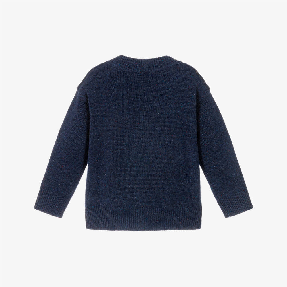 Burberry-Boy Blue Wool Knit Sweater with Big Ben Graphic | Childrensalon