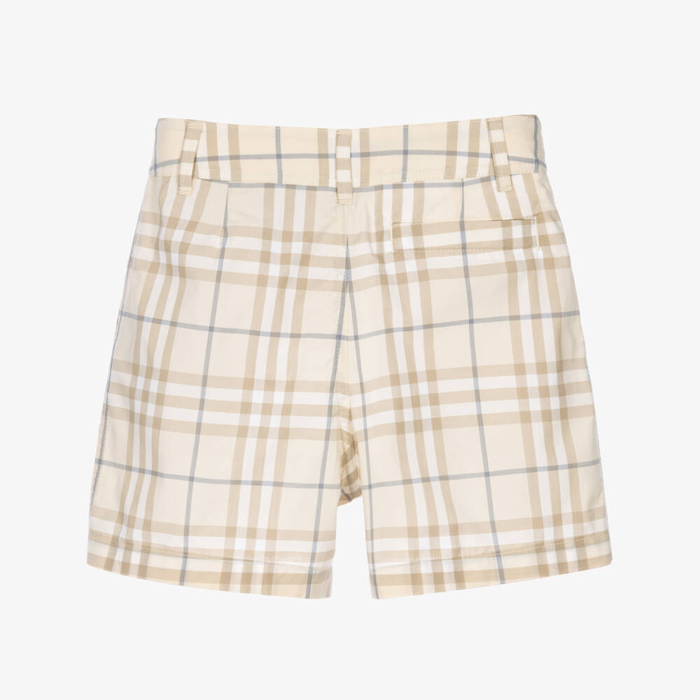 Burberry-Boys Beige Burberry Check Cotton Shorts | Childrensalon