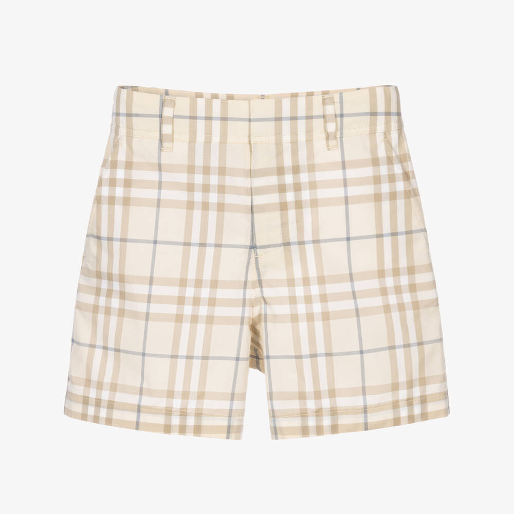 Burberry-Boys Beige Burberry Check Cotton Shorts | Childrensalon