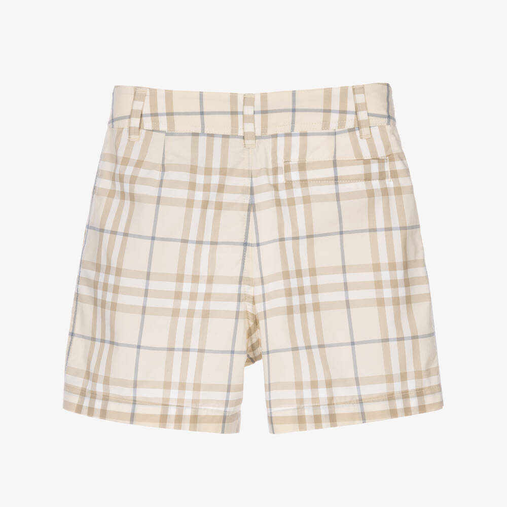 Burberry-Boys Beige Burberry Check Cotton Shorts | Childrensalon