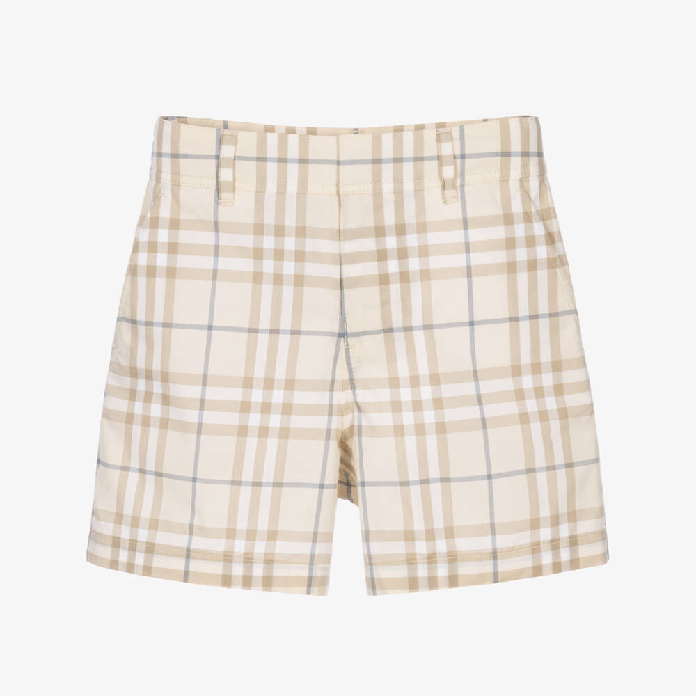 Burberry-Boys Beige Burberry Check Cotton Shorts | Childrensalon