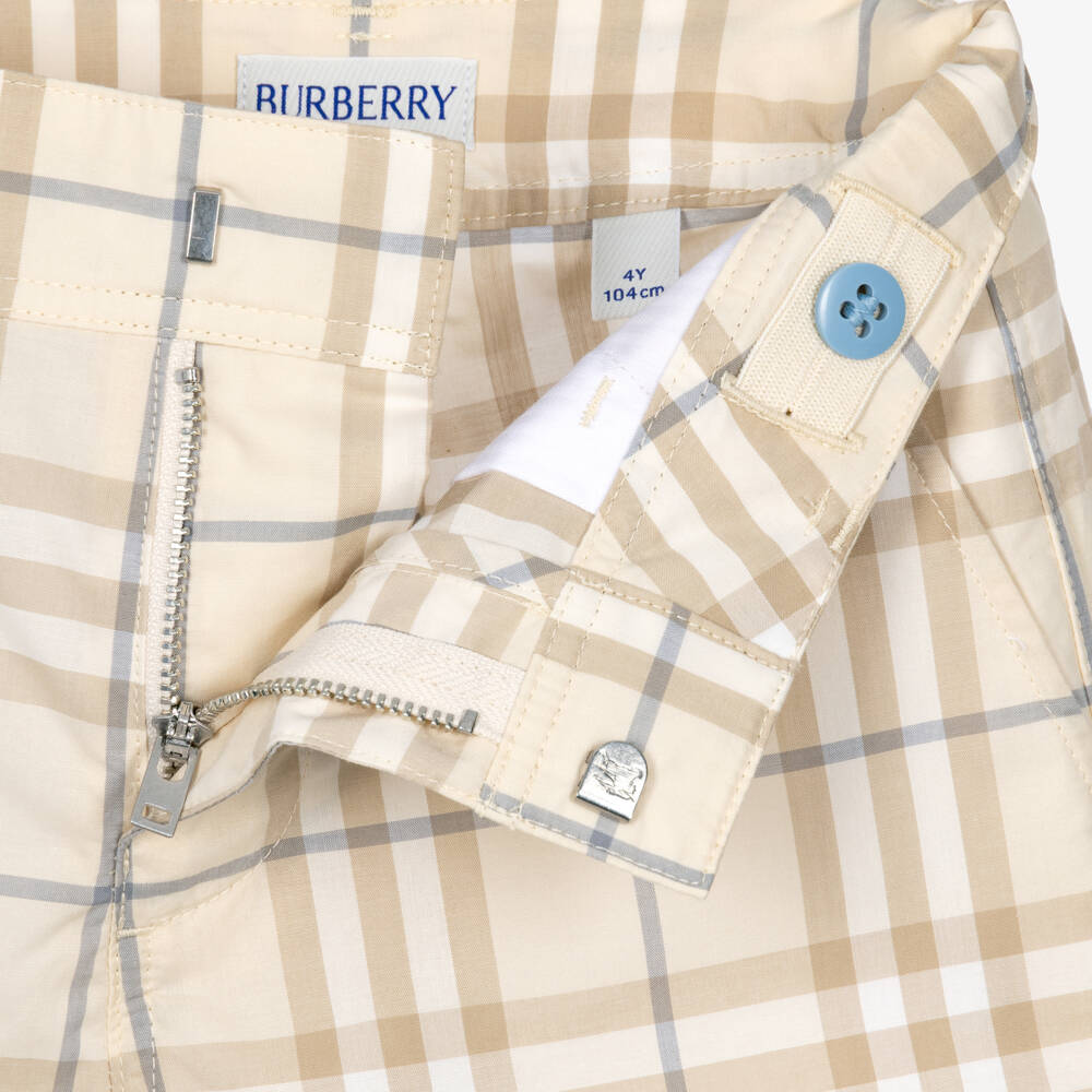 Burberry-Boys Beige Burberry Check Cotton Shorts | Childrensalon