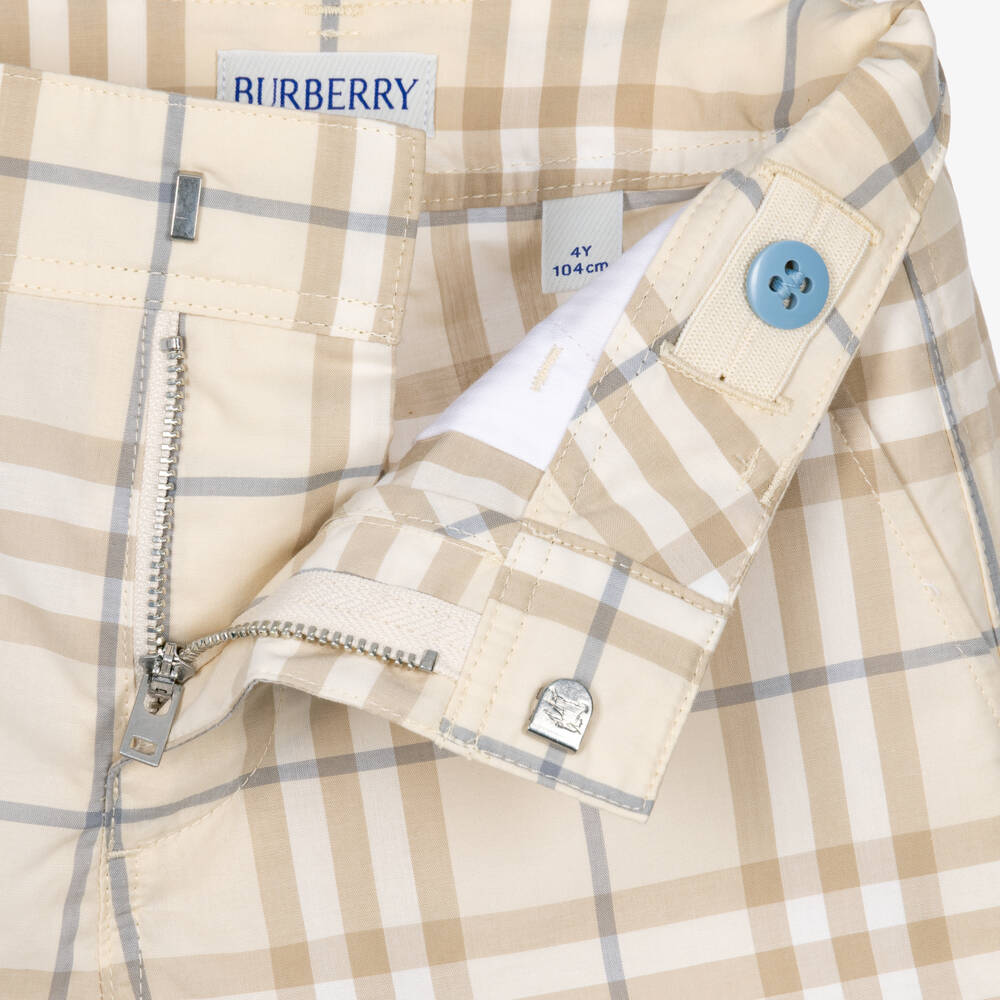 Burberry-Boys Beige Burberry Check Cotton Shorts | Childrensalon