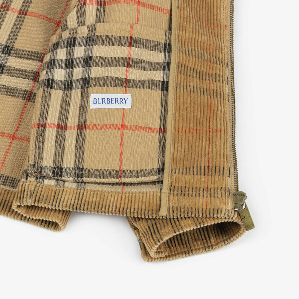 Burberry-Boys Beige Check Corduroy Jacket | Childrensalon