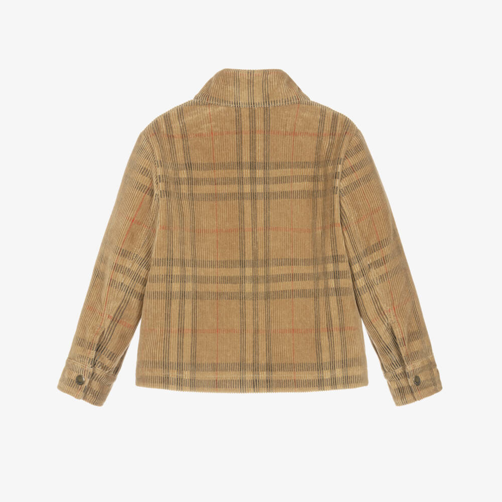 Burberry-Boys Beige Check Corduroy Jacket | Childrensalon