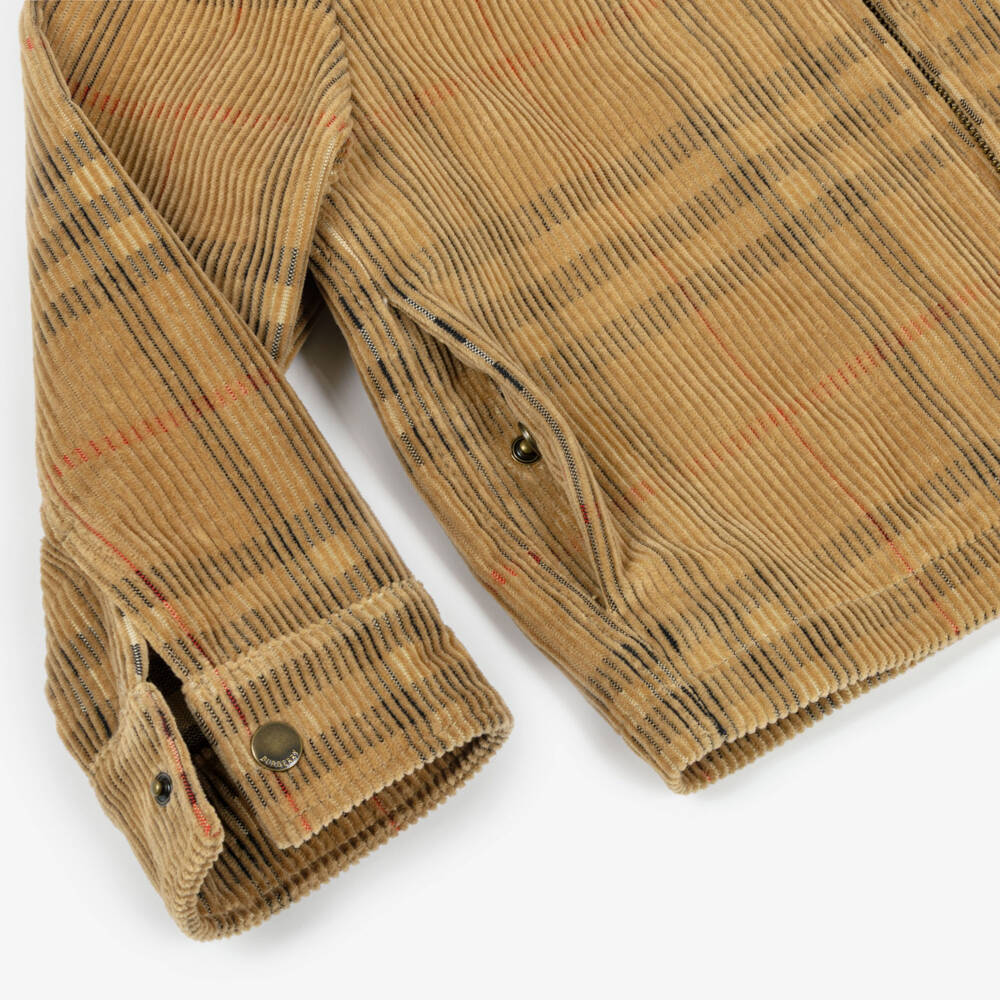 Burberry-Boys Beige Check Corduroy Jacket | Childrensalon