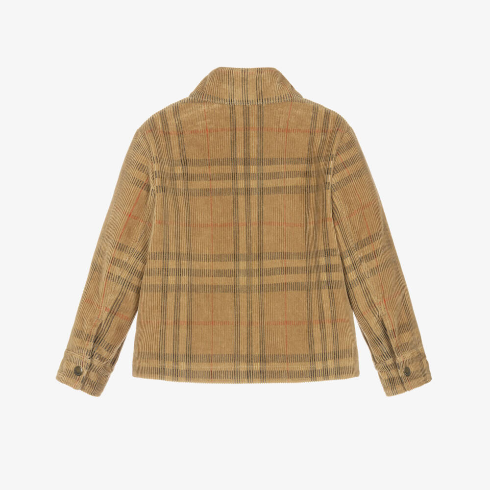 Burberry-Boys Beige Check Corduroy Jacket | Childrensalon