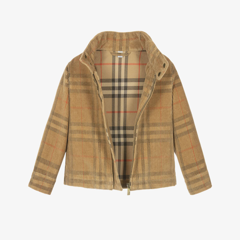 Burberry-Boys Beige Check Corduroy Jacket | Childrensalon