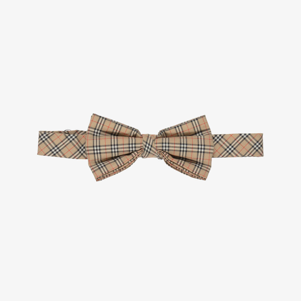 Burberry-Boys Beige Check Cotton Poplin Bow Tie | Childrensalon