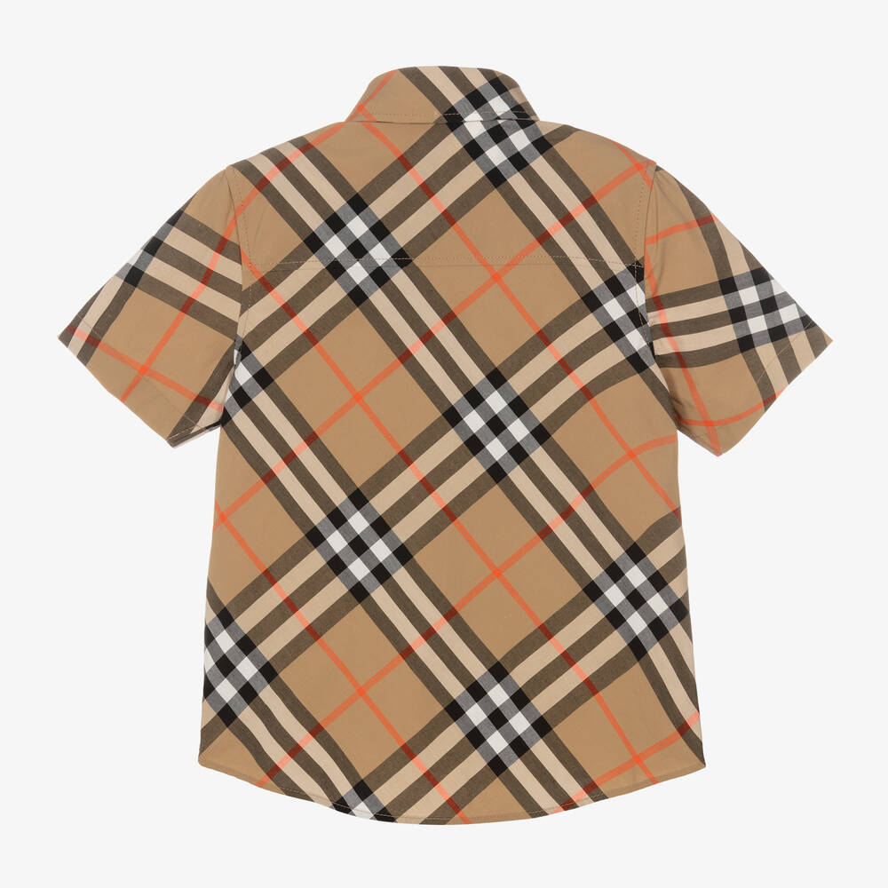 Burberry-Boys Beige Check Cotton Shirt | Childrensalon
