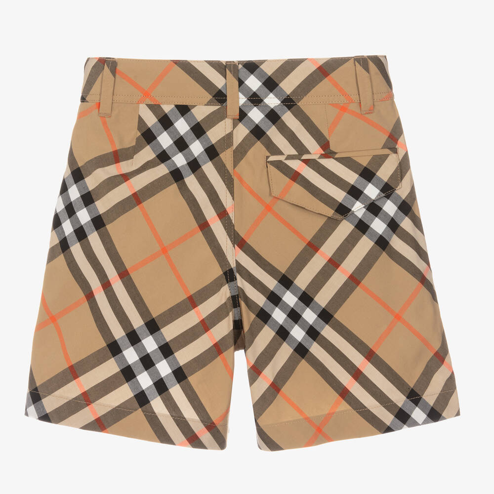 Burberry-Boys Beige Check Cotton Shorts | Childrensalon