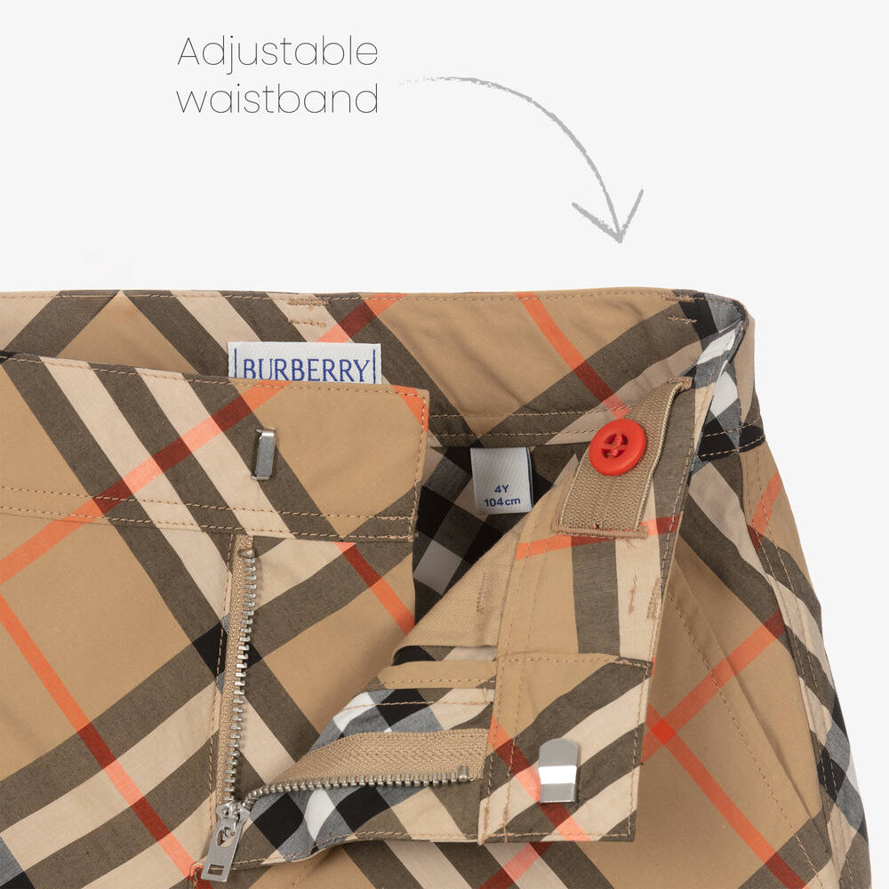 Burberry-Boys Beige Check Cotton Shorts | Childrensalon