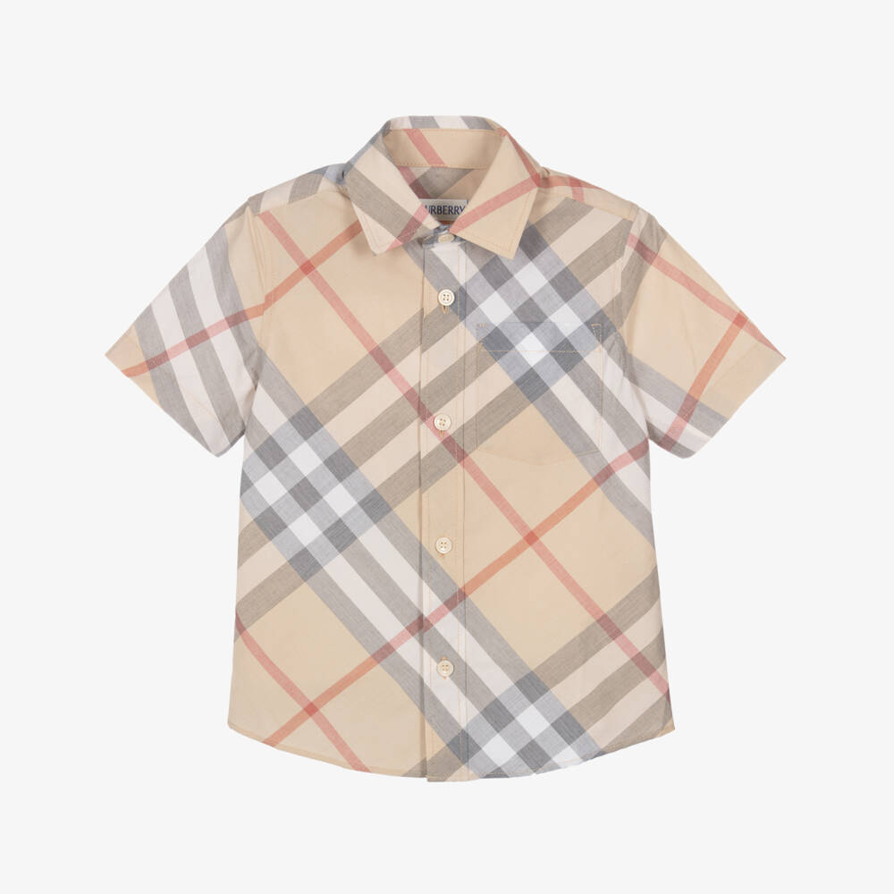 Burberry-Boys Beige Check Owen Shirt | Childrensalon