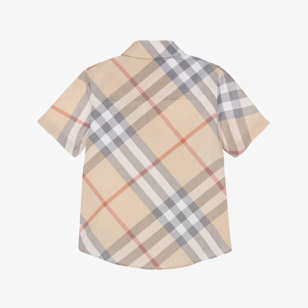 Burberry-Boys Beige Check Owen Shirt | Childrensalon