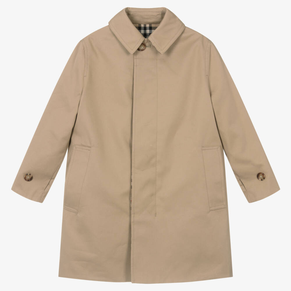 Burberry-Boys Beige Check Reversible Car Coat | Childrensalon