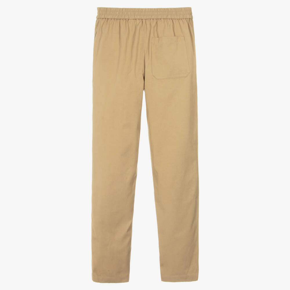 Burberry-Boys Beige Cotton Equestrian Knight Design Logo Trousers | Childrensalon