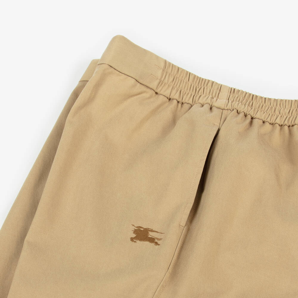 Burberry-Boys Beige Cotton Equestrian Knight Design Logo Trousers | Childrensalon