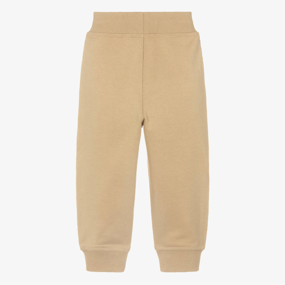 Burberry-Boys Beige Cotton Joggers with Check Trim & EKD Logo | Childrensalon