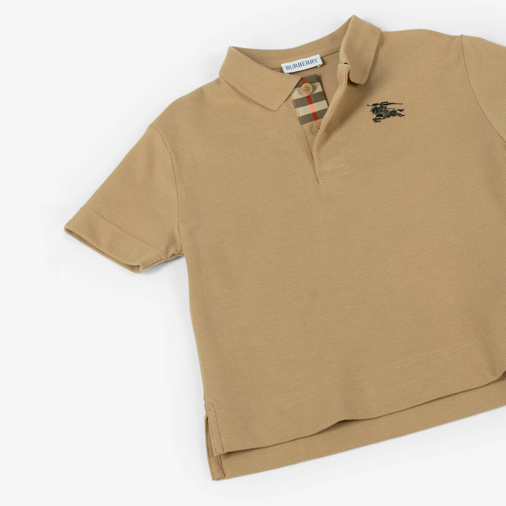 Burberry-Boys Beige Cotton Piqué Short Sleeved Polo Shirt | Childrensalon
