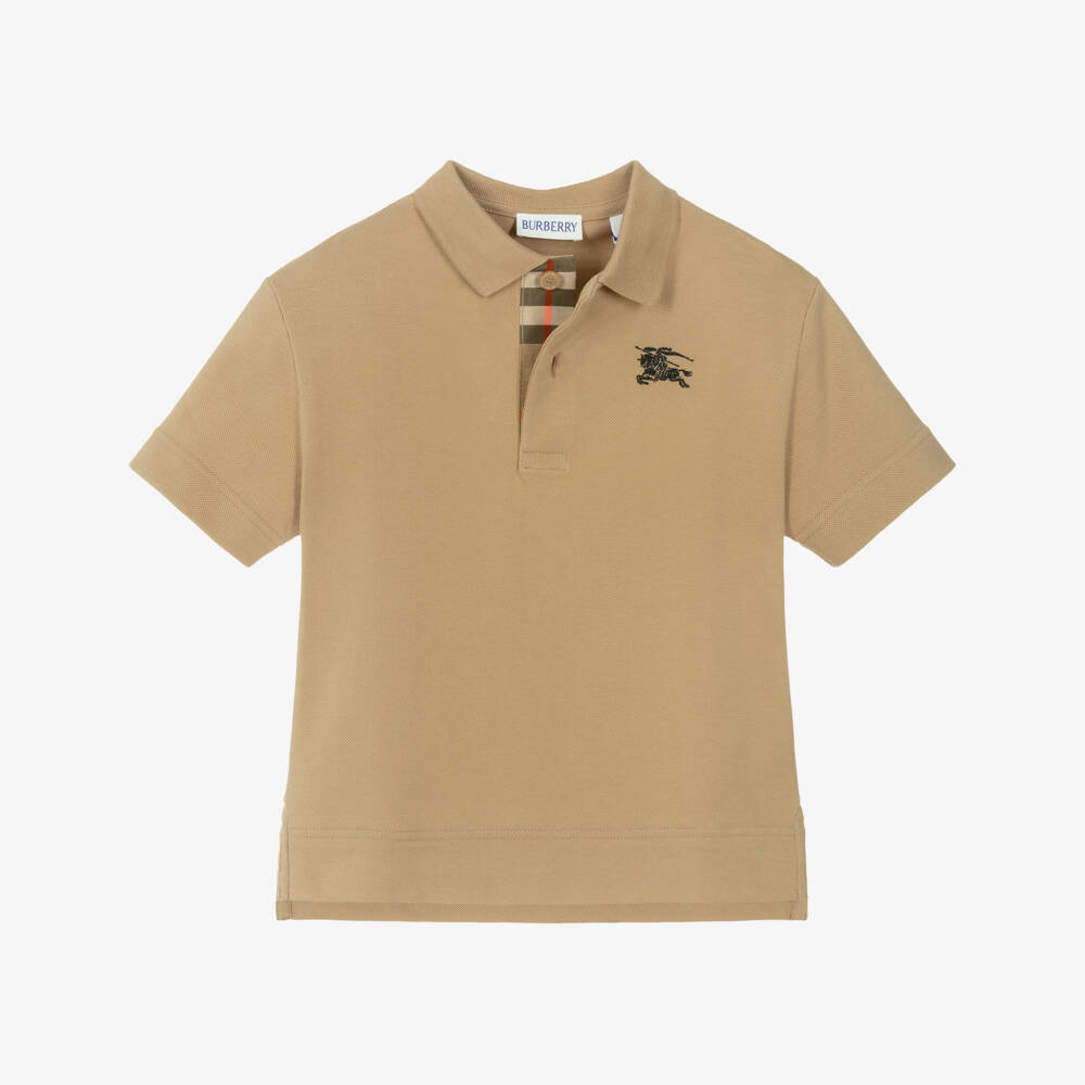 Burberry-Boys Beige Cotton Piqué Short Sleeved Polo Shirt | Childrensalon