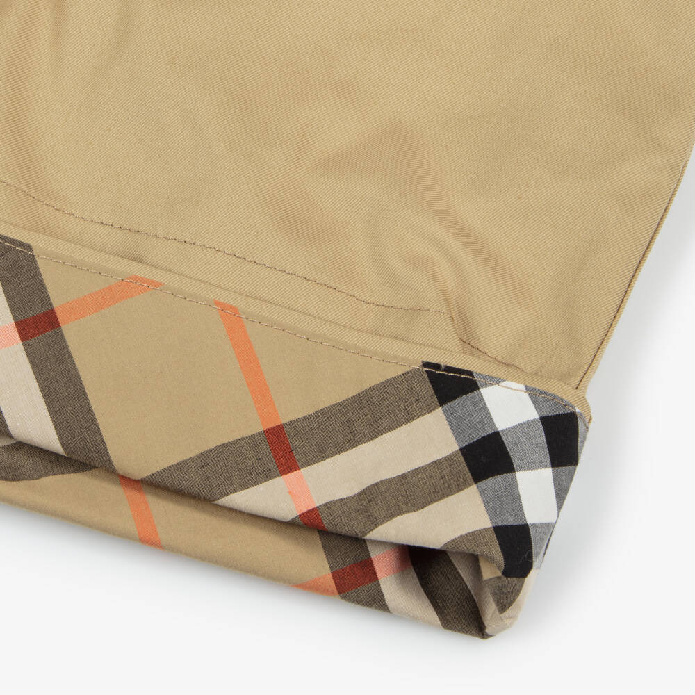 Burberry-Шорты бежевые хлопковые с отворотами в клетку для мальчиков | Childrensalon