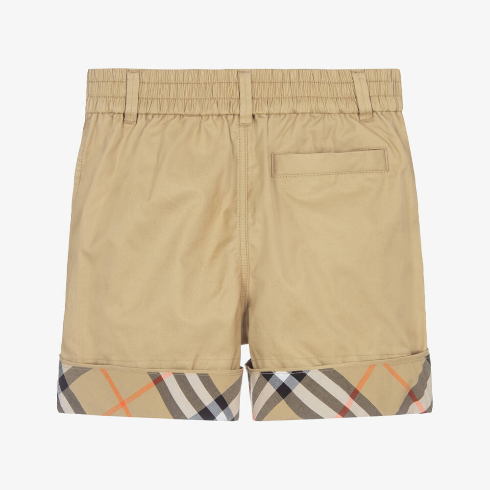 Burberry-Шорты бежевые хлопковые с отворотами в клетку для мальчиков | Childrensalon