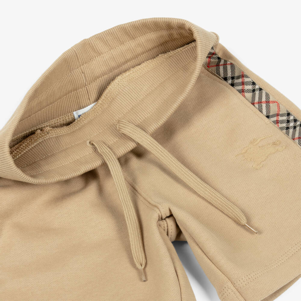 Burberry-Boys Beige Cotton Shorts with Check Trim & EKD Logo | Childrensalon