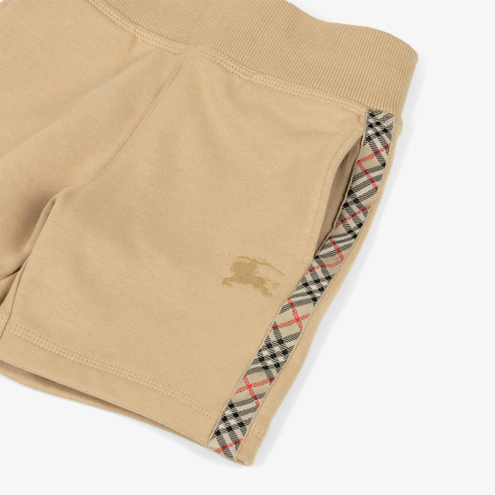 Burberry-Boys Beige Cotton Shorts with Check Trim & EKD Logo | Childrensalon