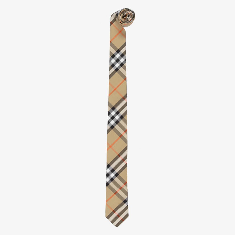Burberry-Boys Beige Cotton Twill Check Tie | Childrensalon