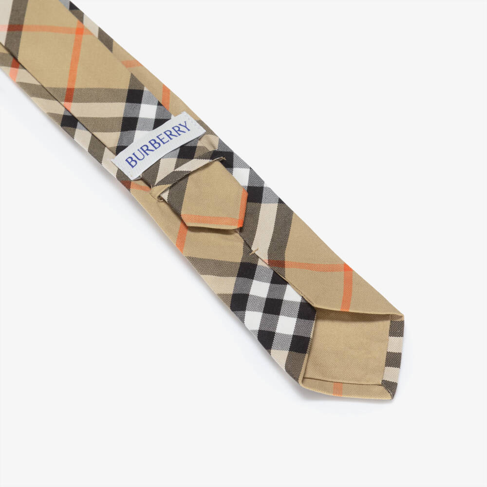 Burberry-Boys Beige Cotton Twill Check Tie | Childrensalon