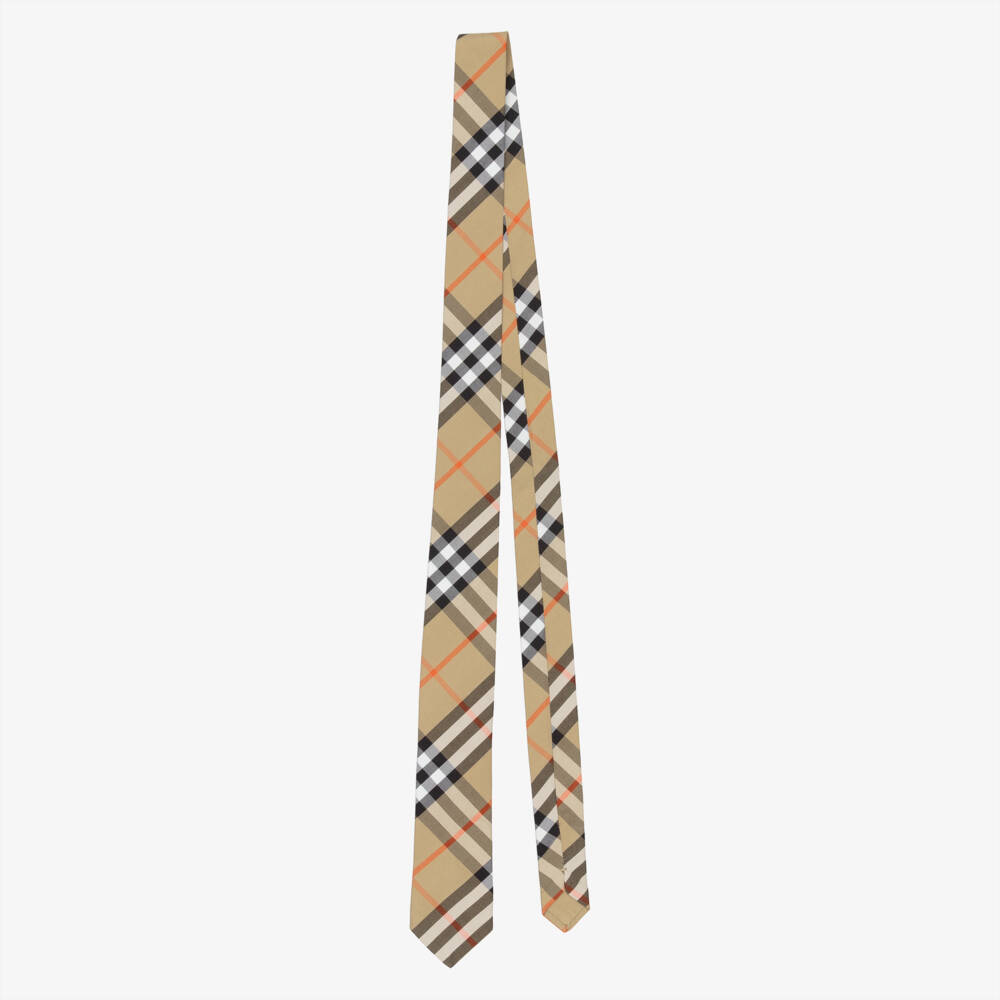 Burberry-Boys Beige Cotton Twill Check Tie | Childrensalon