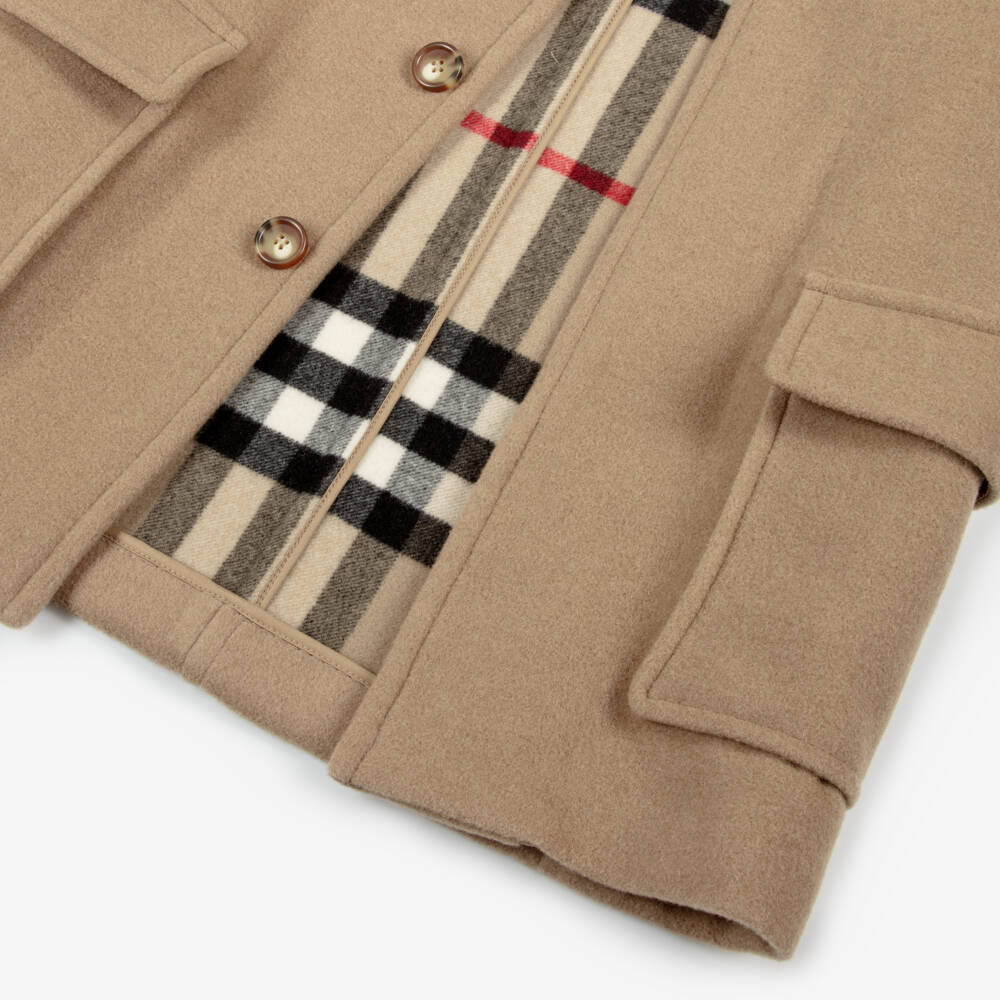 Burberry-Boys Beige Hooded Wool Coat | Childrensalon