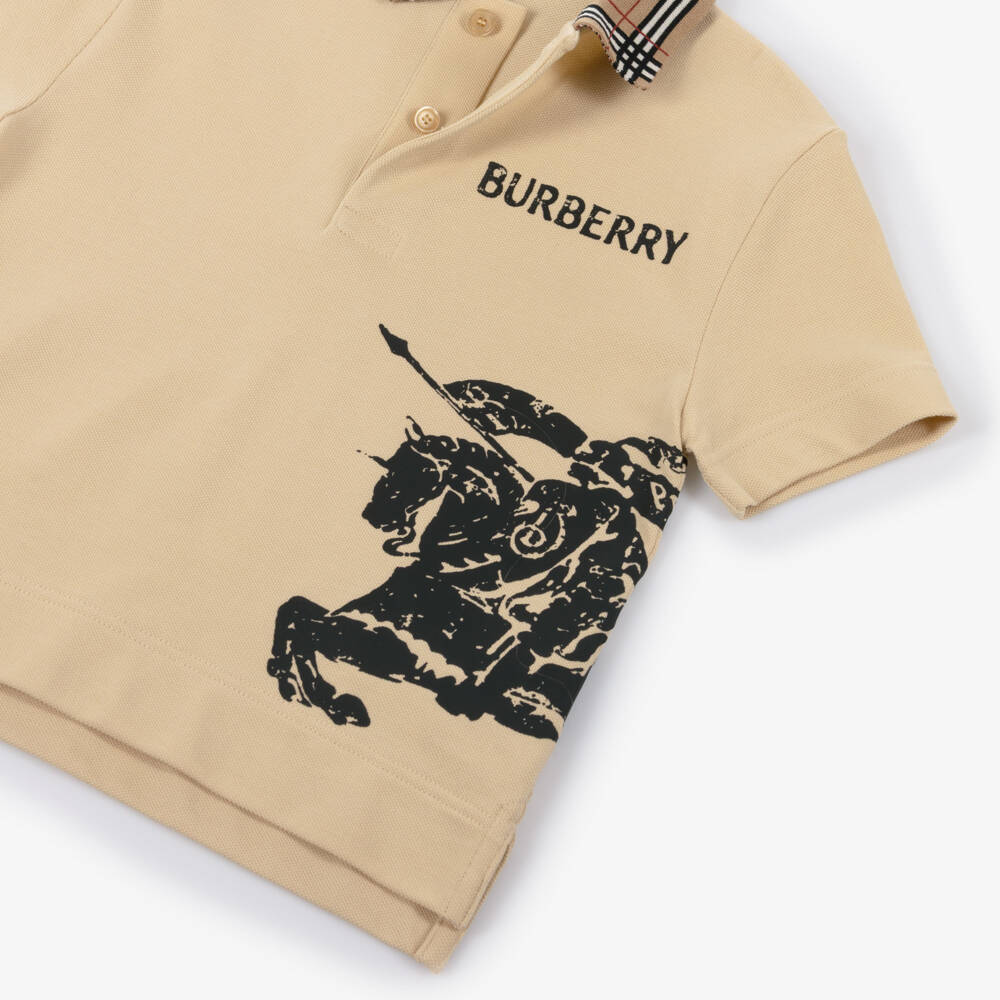Burberry-Рубашка поло бежевая с черным логотипом EKD для мальчиков | Childrensalon