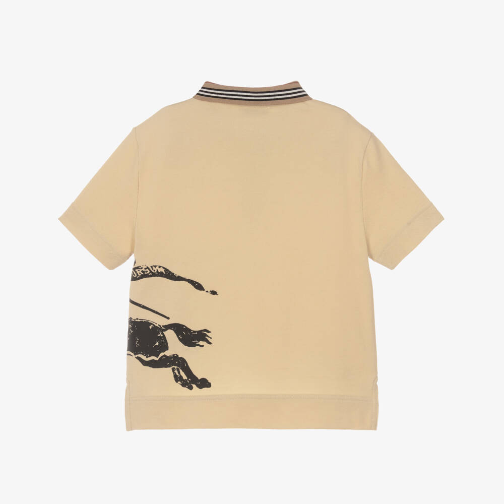 Burberry-Рубашка поло бежевая с черным логотипом EKD для мальчиков | Childrensalon
