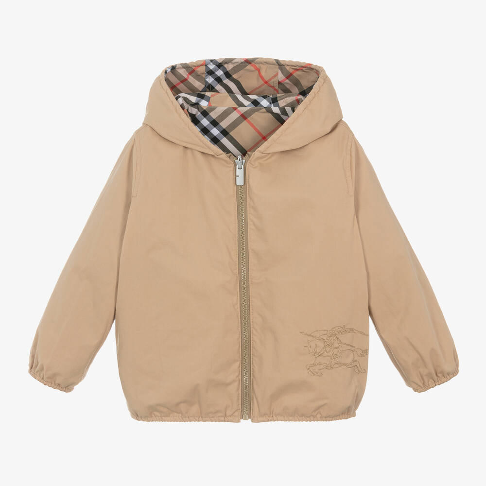 Burberry-Boys Beige Reversible Check Jacket | Childrensalon