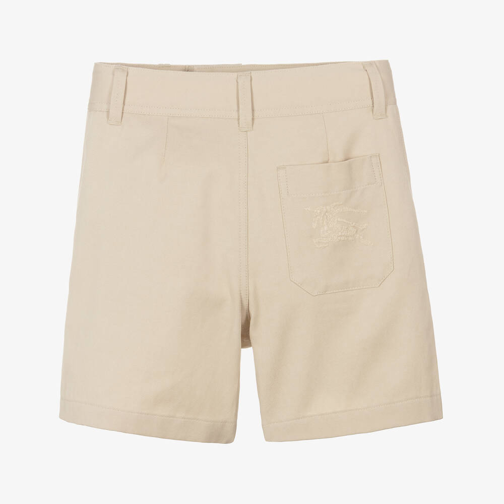 Burberry-Boys Beige Twill EKD Shorts | Childrensalon