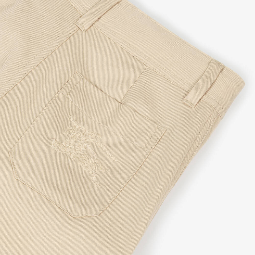 Burberry-Boys Beige Twill EKD Shorts | Childrensalon
