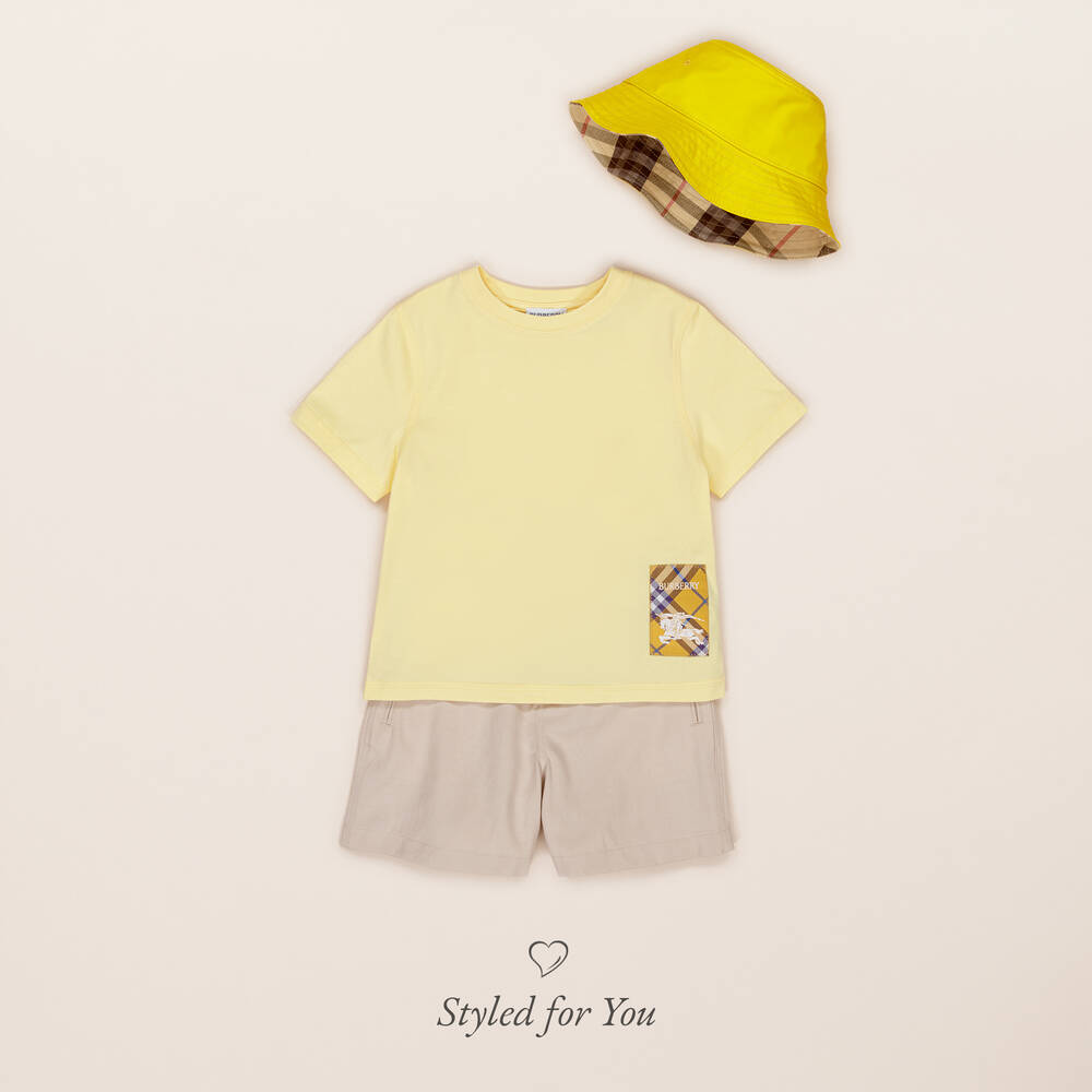 Burberry-Boys Beige Twill EKD Shorts | Childrensalon