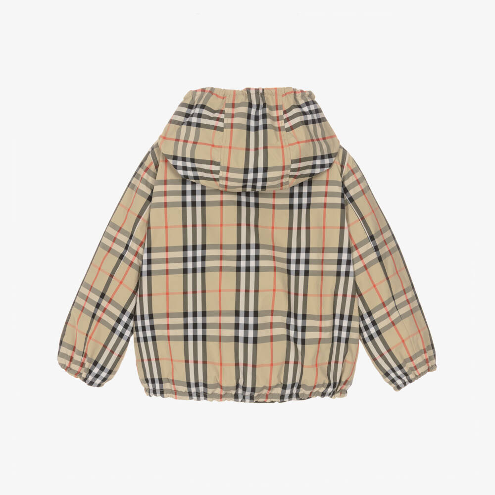 Burberry-Boys Black & Beige Check Reversible Jacket | Childrensalon
