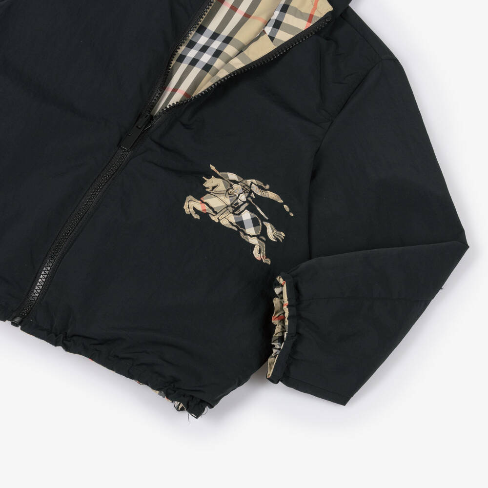 Burberry-Boys Black & Beige Check Reversible Jacket | Childrensalon