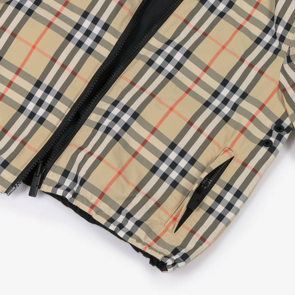 Burberry-Boys Black & Beige Check Reversible Jacket | Childrensalon